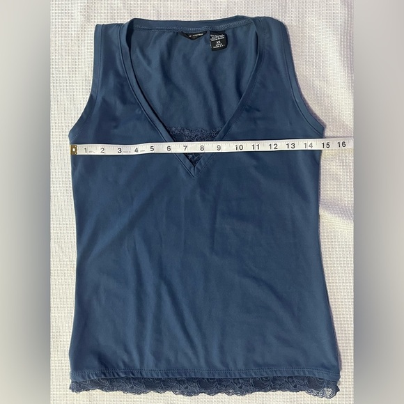 New York & Company Blue Sleeveless Fitted Camisole Tank Top Lace Detail XS - Picture 8 of 10